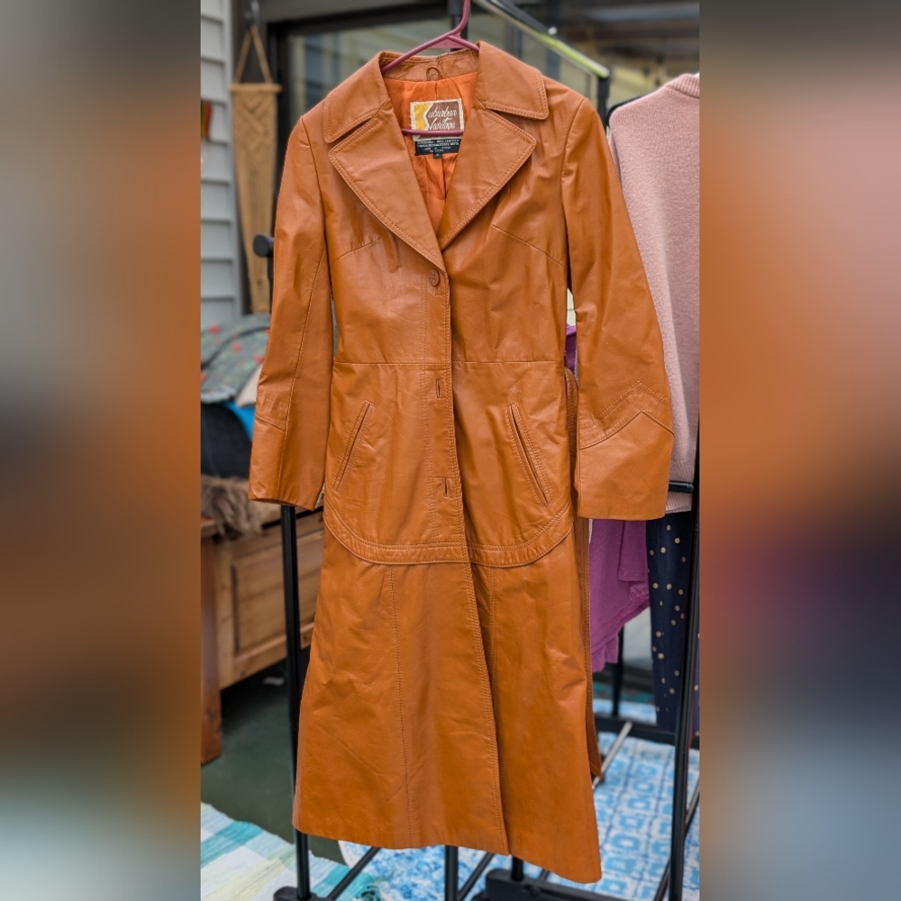 Women's Orange Leather Coat